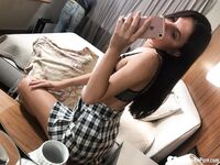 Hot schoolgirl reveals her tits in the mirror - Photo #15