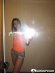Astonishing skinny brunette flashes her juicy titties - Photo #1