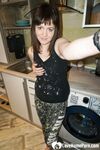 Brunette teen teasing in stockings in the bedroom - Photo #6