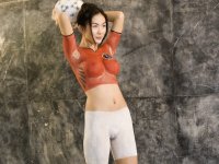 Young Asian girl with a great tits models naked covered in bodypaint - Photo #10