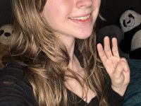 Sweet teen with a gap in her front teeth shows her underwear on a bed - Photo #3