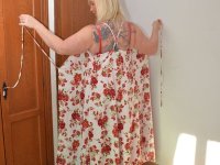 Older blonde BBW Melody plays with her large boobs in her bedroom - Photo #9