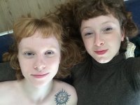 Sexy lesbians Bonnie and Sondrine show their small tits and hairy cunts - Photo #3