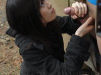 Japanese girl Mai Shimizu holds her hands out for jizz after sucking cock - Photo #3