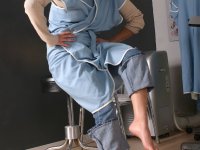 Clothed lady Jade rubs her feet over a bald man's head after he sucks her toes - Photo #11