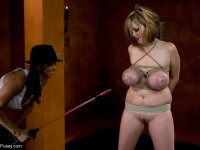 Chubby American with big tits Katie Kox gets toyed by Isis Love while bound - Photo #11