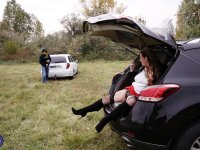Horny granny Eva Jayne gets cum on her face after a gangbang in a field - Photo #10