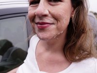 Horny granny Eva Jayne gets cum on her face after a gangbang in a field - Photo #16
