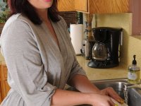 Plump mature housewife gets naked showing tiny tits and big fat ass in kitchen - Photo #1