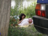Naughty MILF Sharissa takes a facial while sucking an old man's dick outdoors - Photo #17