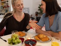Sexy lesbians Anais D and Yade strip totally naked while fooling around - Photo #1