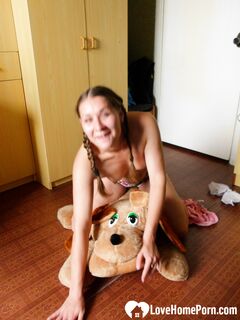 Horny girlfriend humps a big dog plushie