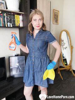 Cleaning lady teases while my wife's gone