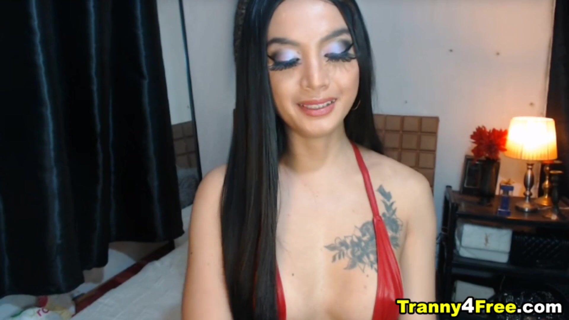 Lovely Tranny Babe Faps her Dick on Cam