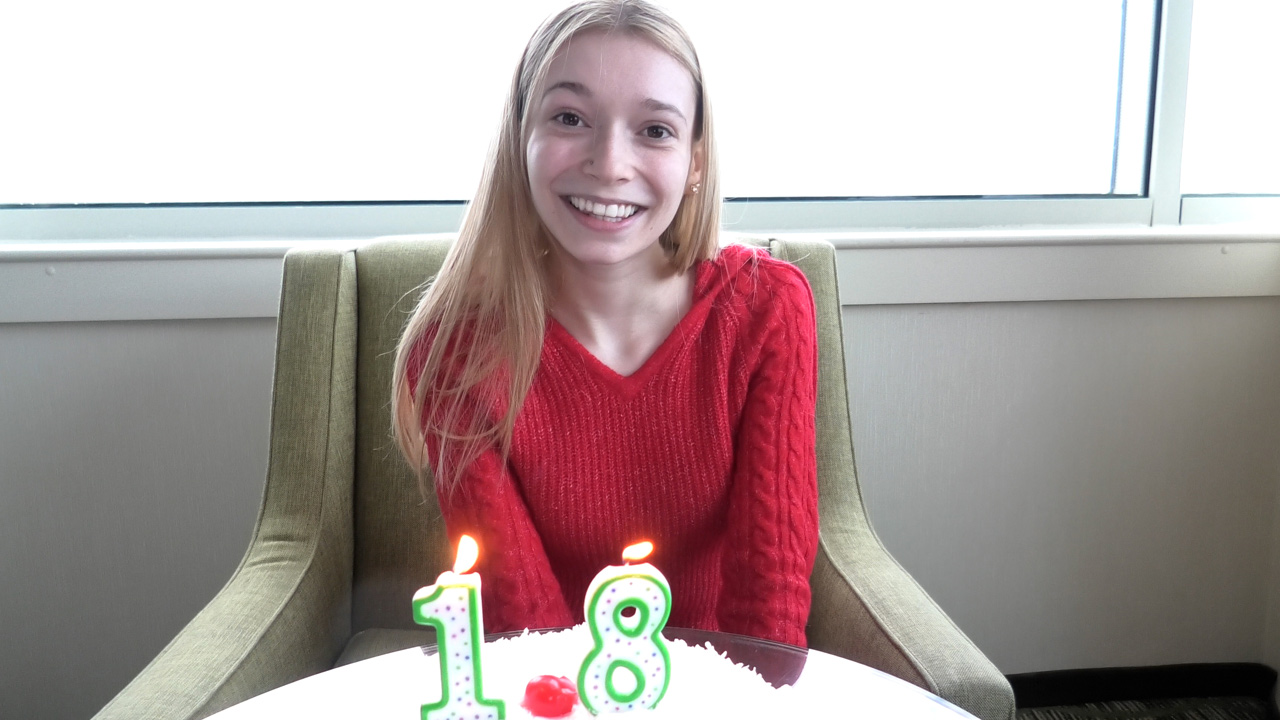 This girl just turned 18 a few days ago and she is making a porn video