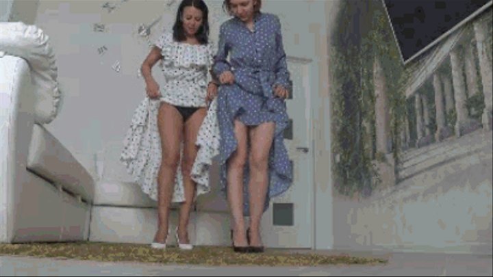 Look under our long polka dot dresses and jerk off II